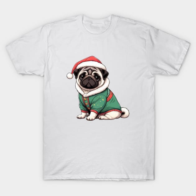 Cute Christmas Pug in Sweater T-Shirt by Takeda_Art